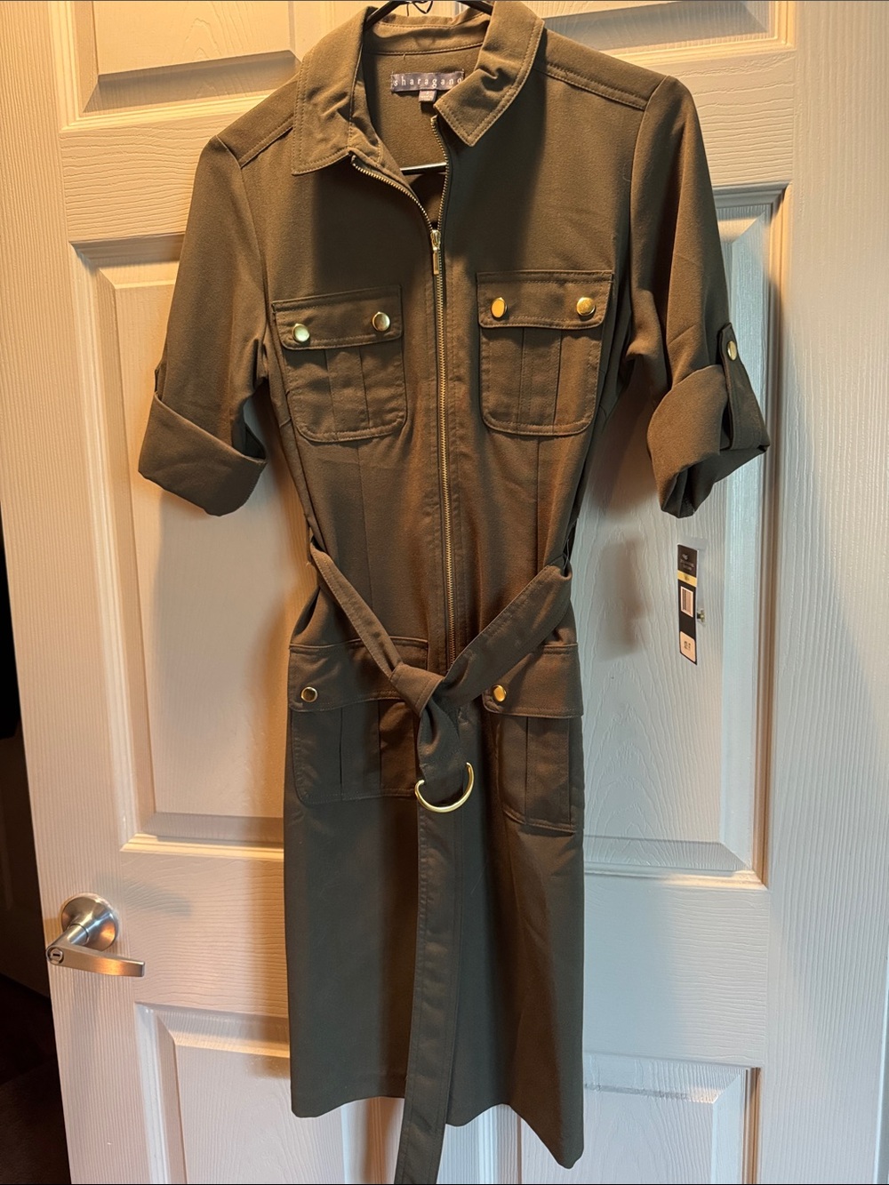Sharagano Olive green dress with Belt size 4